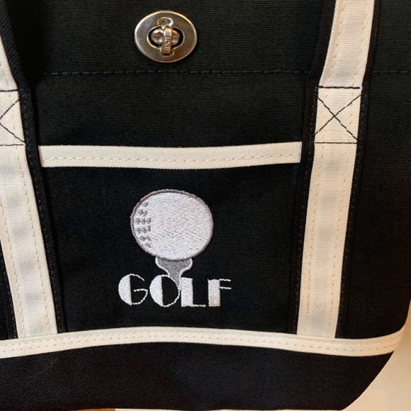 Dot Black/Cream Canvas Golf Tote Bag - Picture 2 of 7